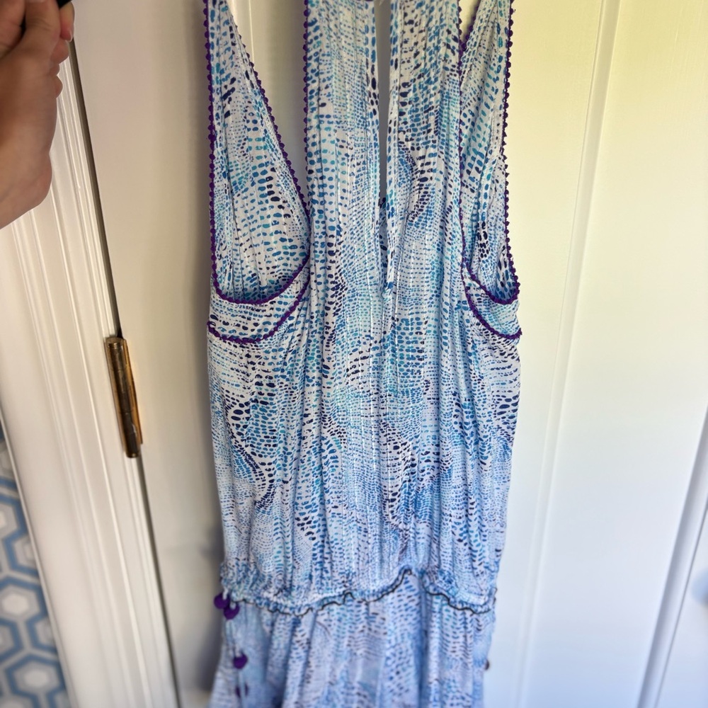 Poupette St. Barth Blue and White Ruffled Tiered Sundress